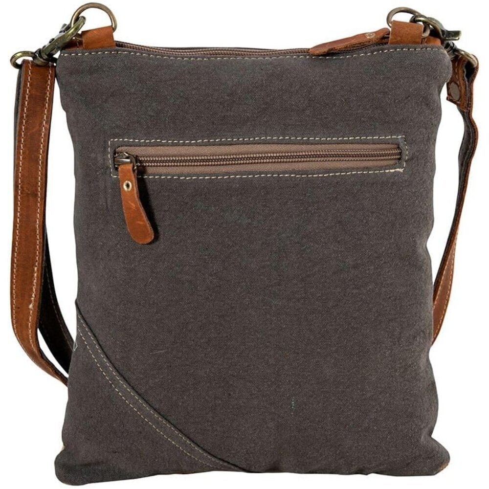 Women’s Upcycled Canvas Leather Crossbody Bag Adjustable Strap Gift - Picture 3 of 7